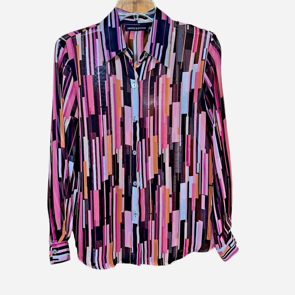 Whimsigoth Artcore Impressions Blouse S Semi-Sheer Geometric Y2K Korea Vintage - Picture 1 of 4